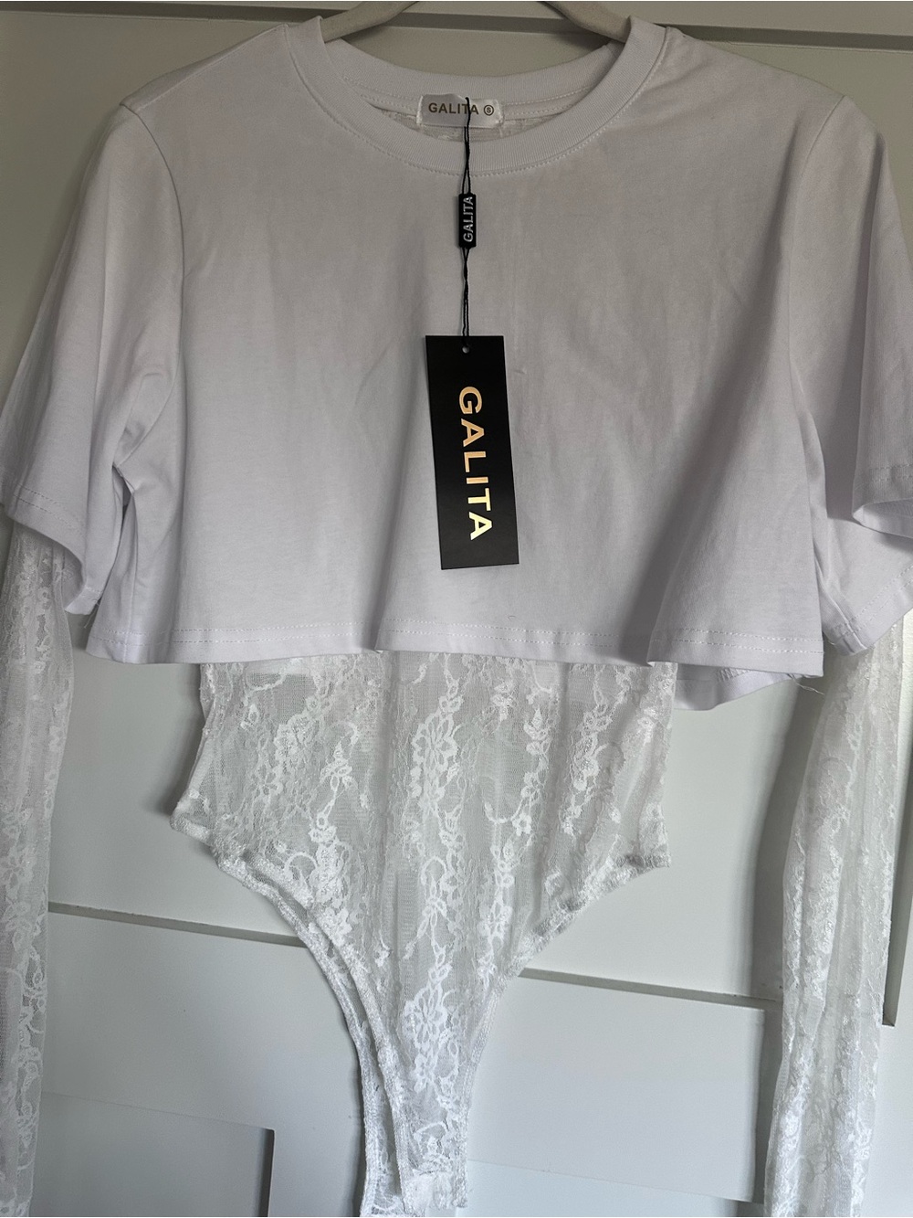 Gallita White Lace-Panel Long Sleeve Bodysuit